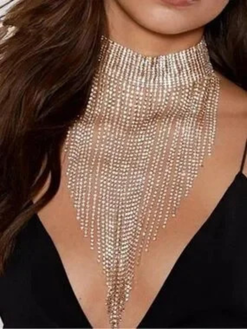 Gold Fringe Crystal Choker Necklace